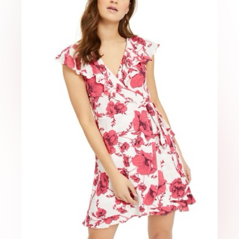 Free People Floral Wrap Dress in Pink and White